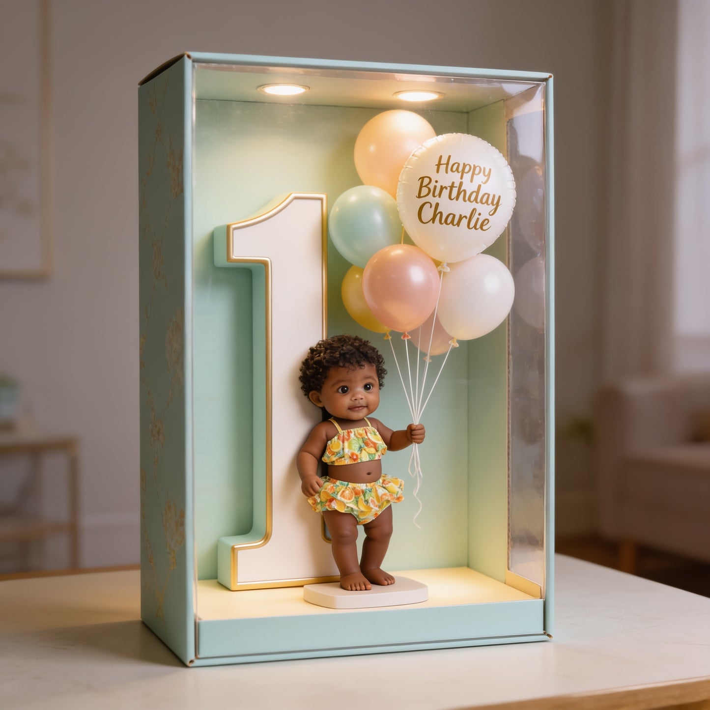 Personalisierte 1. Geburtstagsplakette mit süßem Baby und Ballons