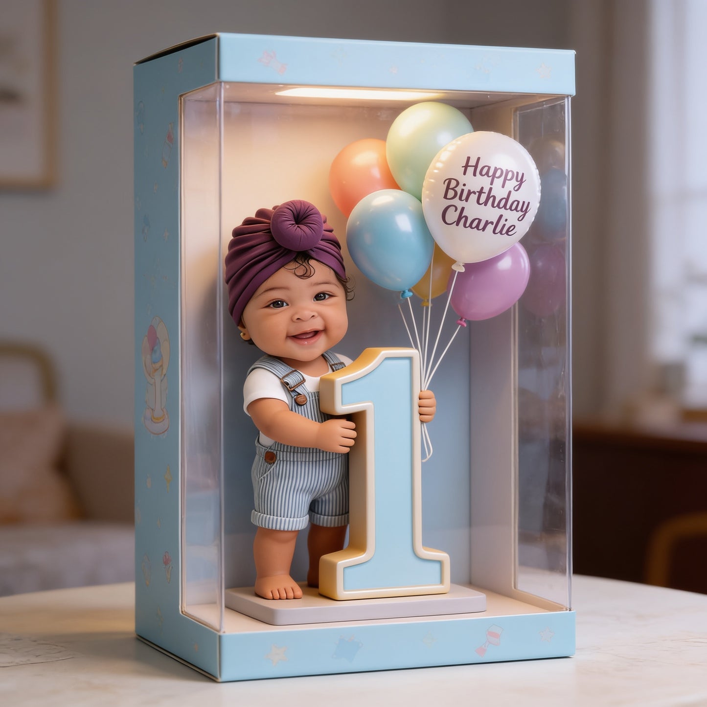 Plaque Acrylique Personnalisée Mignonne pour le 1er Anniversaire avec Ballons & Numéro Un
