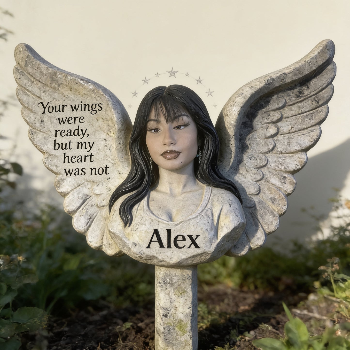 Plaque de jardin angélique commémorative personnalisée 'Vos ailes étaient prêtes'