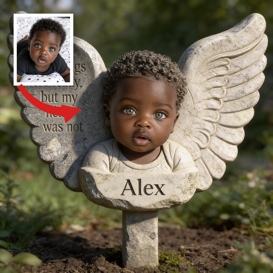 Personalized Black Baby Angel Memorial Garden Sign 'Your Wings Were Ready' Custom Child Loss Remembrance Acrylic Plaque