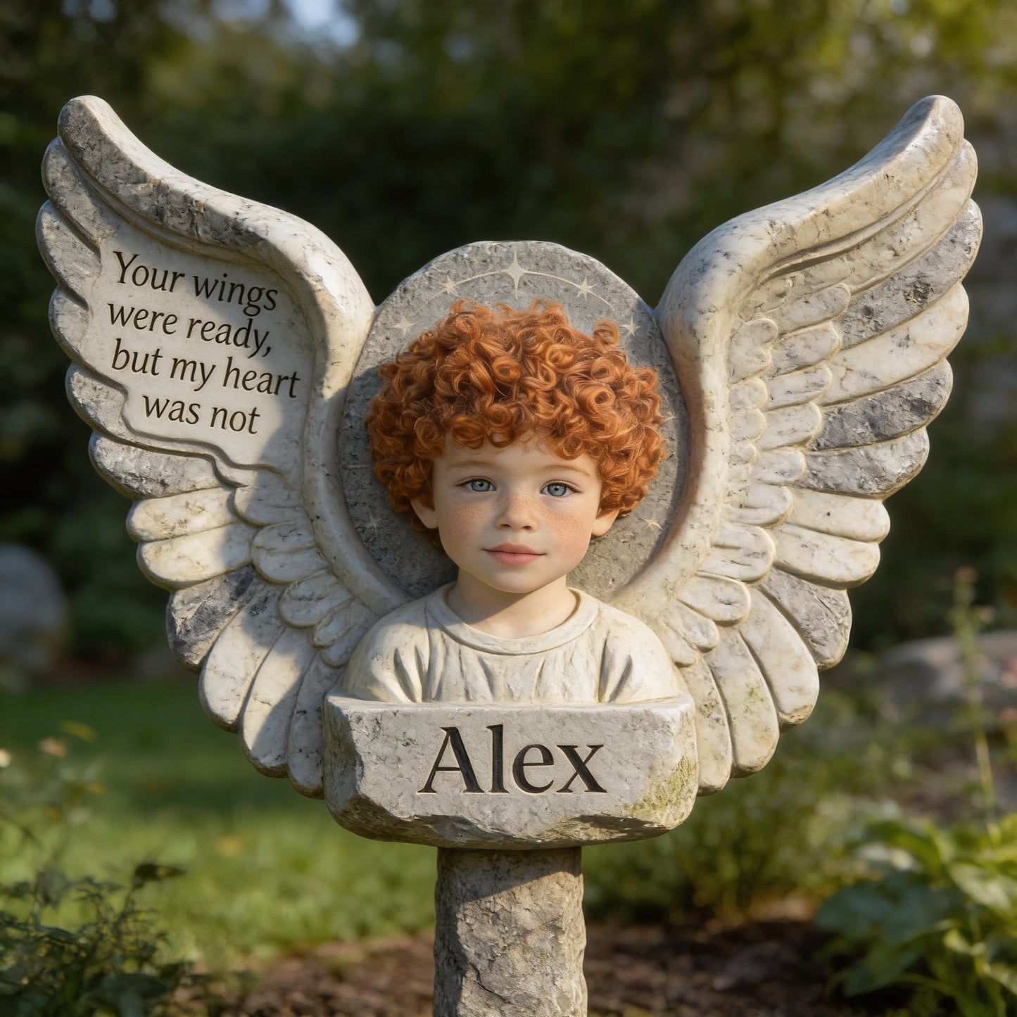 Personalisierte Kindermemorial-Engel Acrylgartenplakette 'Deine Flügel waren bereit' Erinnerungs-Geschenk
