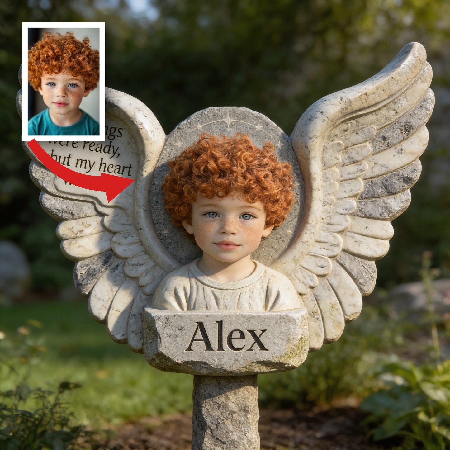 Personalisierte Kindermemorial-Engel Acrylgartenplakette 'Deine Flügel waren bereit' Erinnerungs-Geschenk