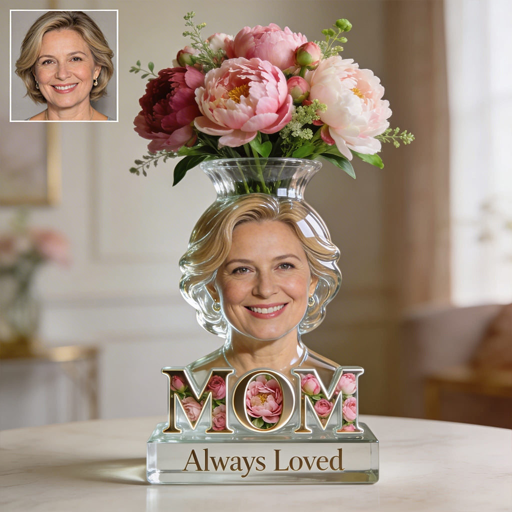 Personalized Elderly Gray Haired Mom Acrylic Flower Pot, Thoughtful Mother's Day Keepsake Gift for Mom Grandma Home Floral Display Decor