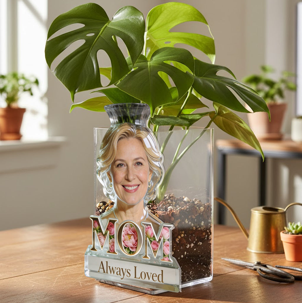 Personalized Elderly Gray Haired Mom Acrylic Flower Pot, Thoughtful Mother's Day Keepsake Gift for Mom Grandma Home Floral Display Decor