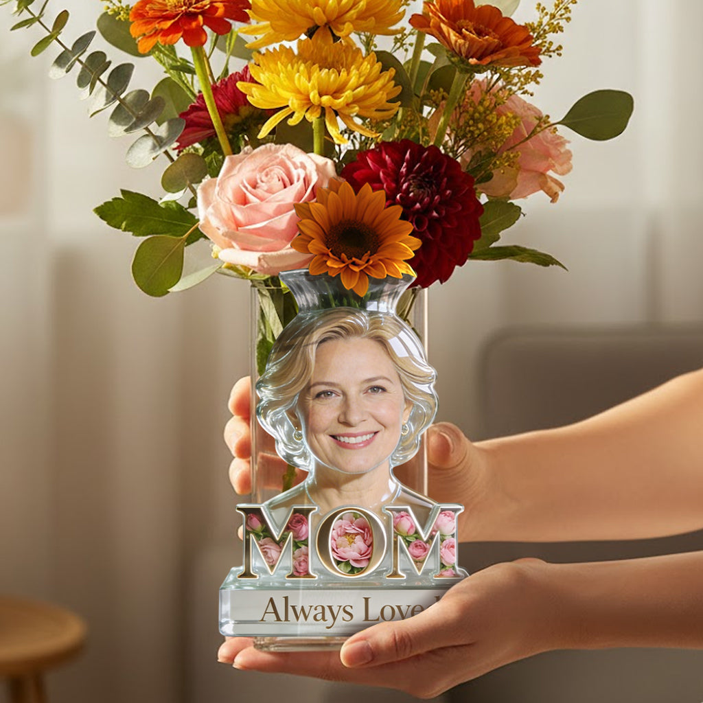 Personalized Elderly Gray Haired Mom Acrylic Flower Pot, Thoughtful Mother's Day Keepsake Gift for Mom Grandma Home Floral Display Decor