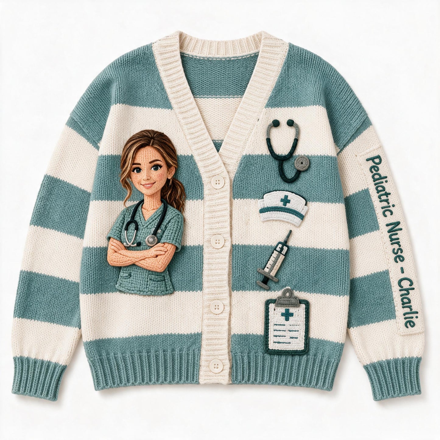 Personalized Pediatric Nurse Cardigan Sweater Faux Embroidered Nurse Life Appreciation Gift for Healthcare RN Staff