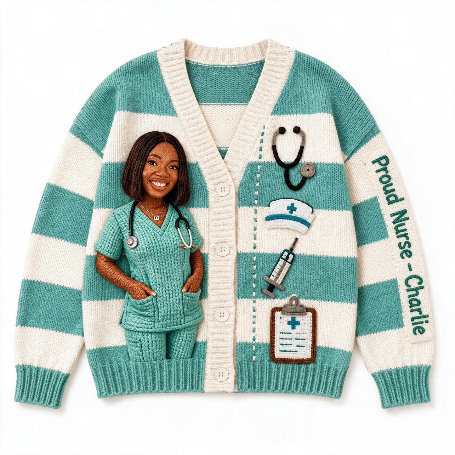 Personalized 3D Knit Nurse Life Cardigan Sweater, Custom Proud Nurse Gift for Healthcare Professionals Casual Work Wear
