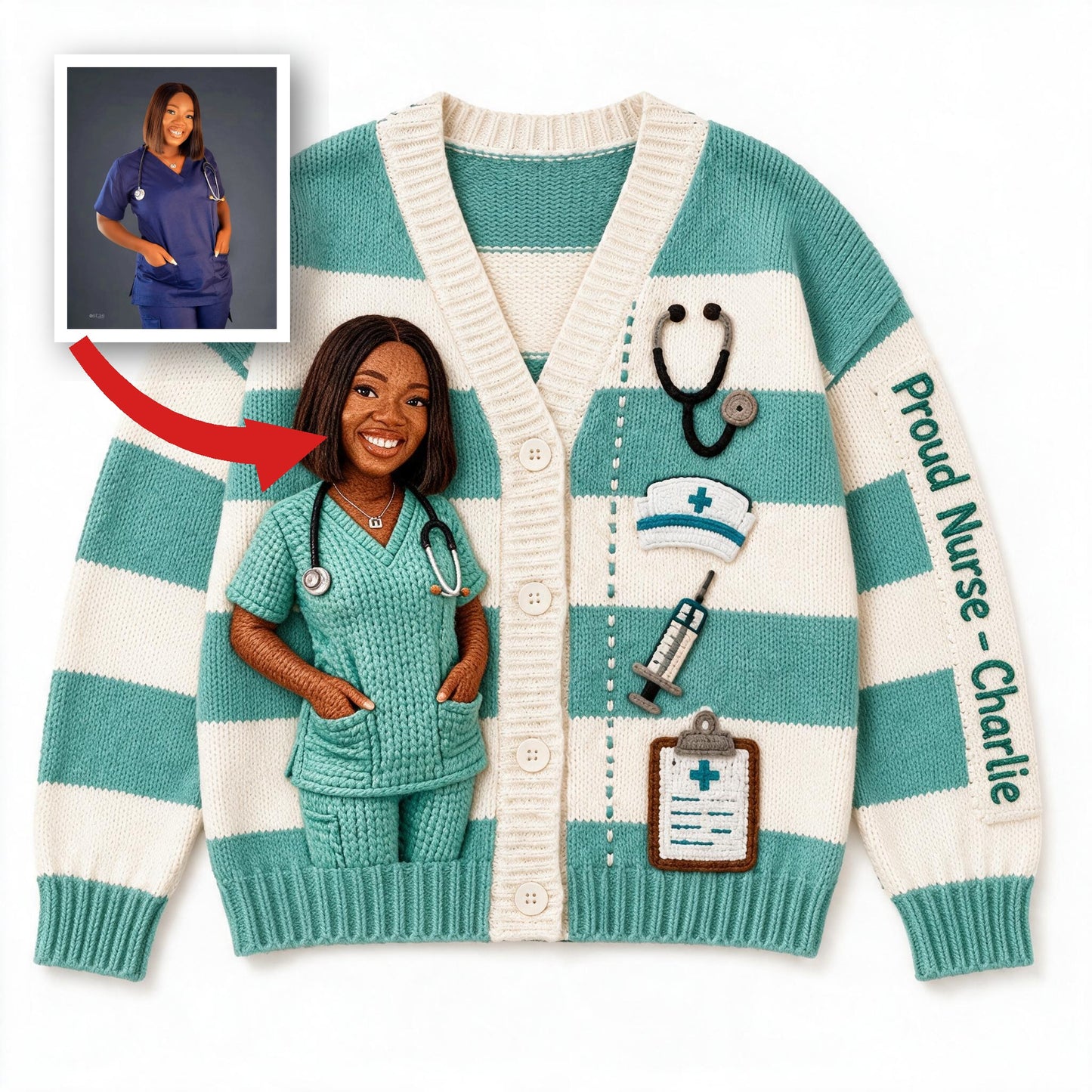 Personalized 3D Knit Nurse Life Cardigan Sweater, Custom Proud Nurse Gift for Healthcare Professionals Casual Work Wear