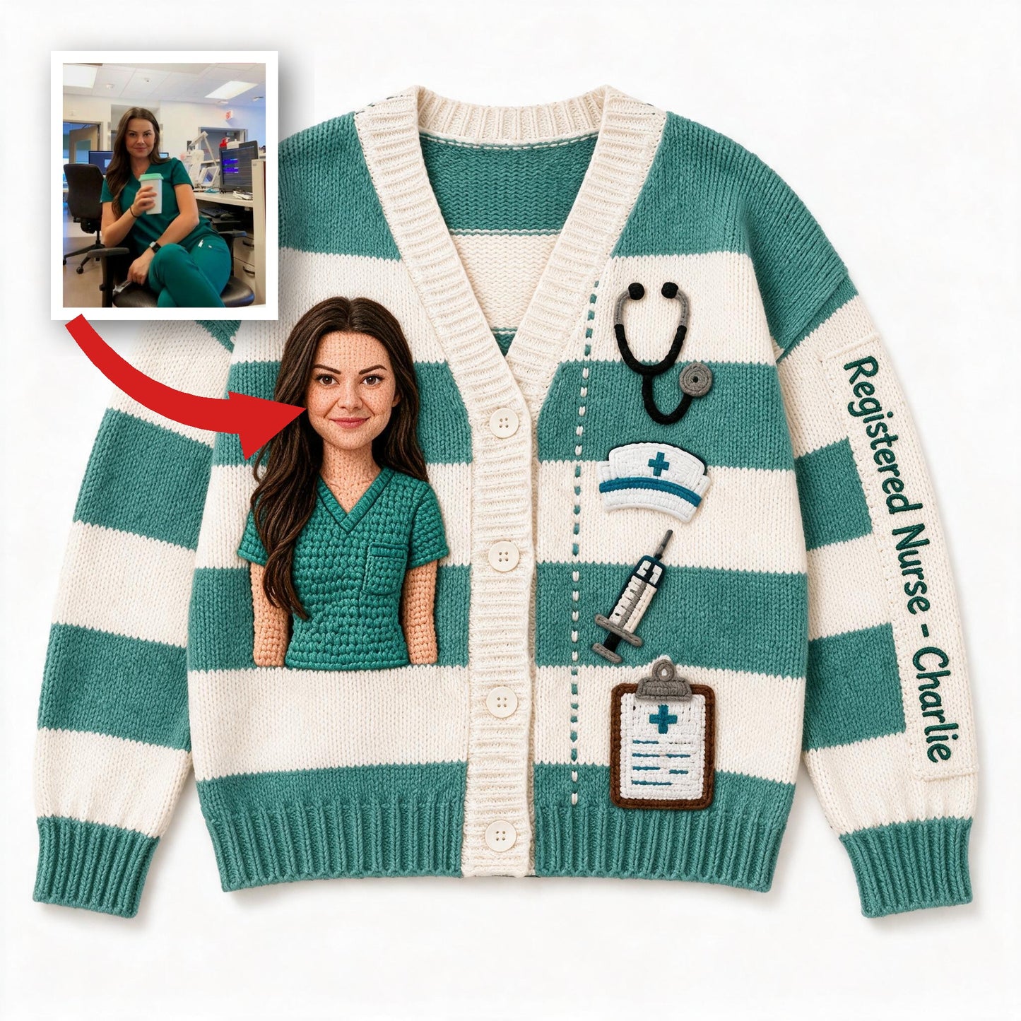 Personalized Custom Photo Nurse Life Knit Cardigan Sweater - Registered Nurse Appreciation Gift for Work & Everyday Wear