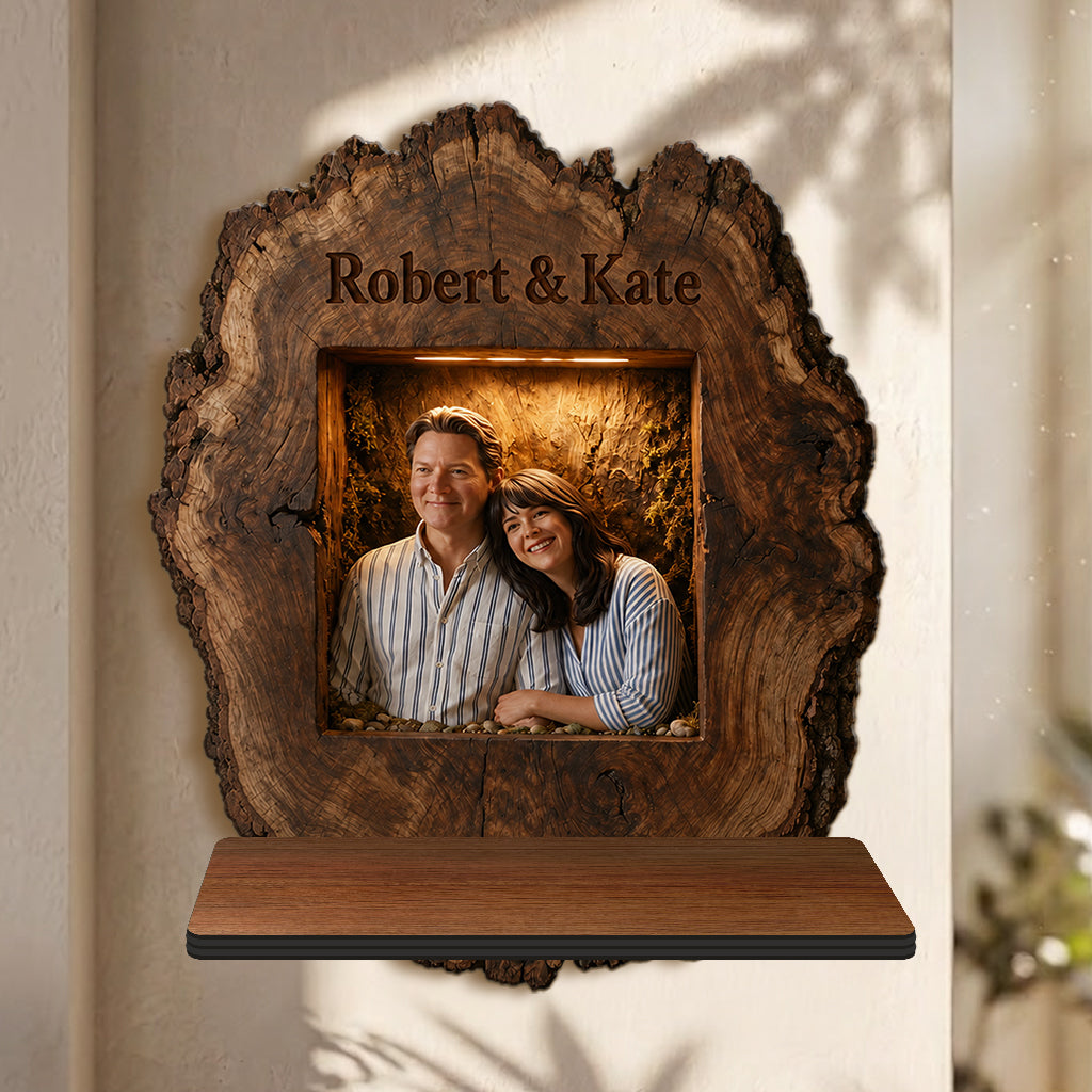 Rustic Personalized Black Couple Wooden Floating Shelf, Custom Name Wall Decor Romantic Anniversary Valentine Gift for Partners