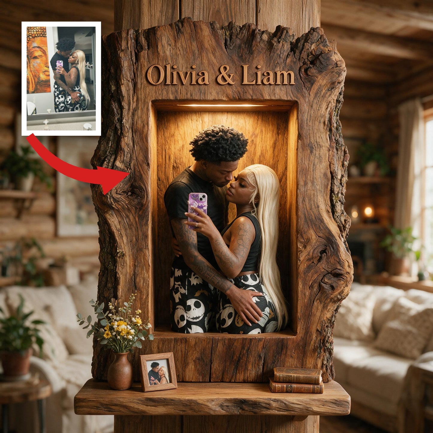 Rustic Personalized Black Couple Wooden Floating Shelf, Custom Name Wall Decor Romantic Anniversary Valentine Gift for Partners