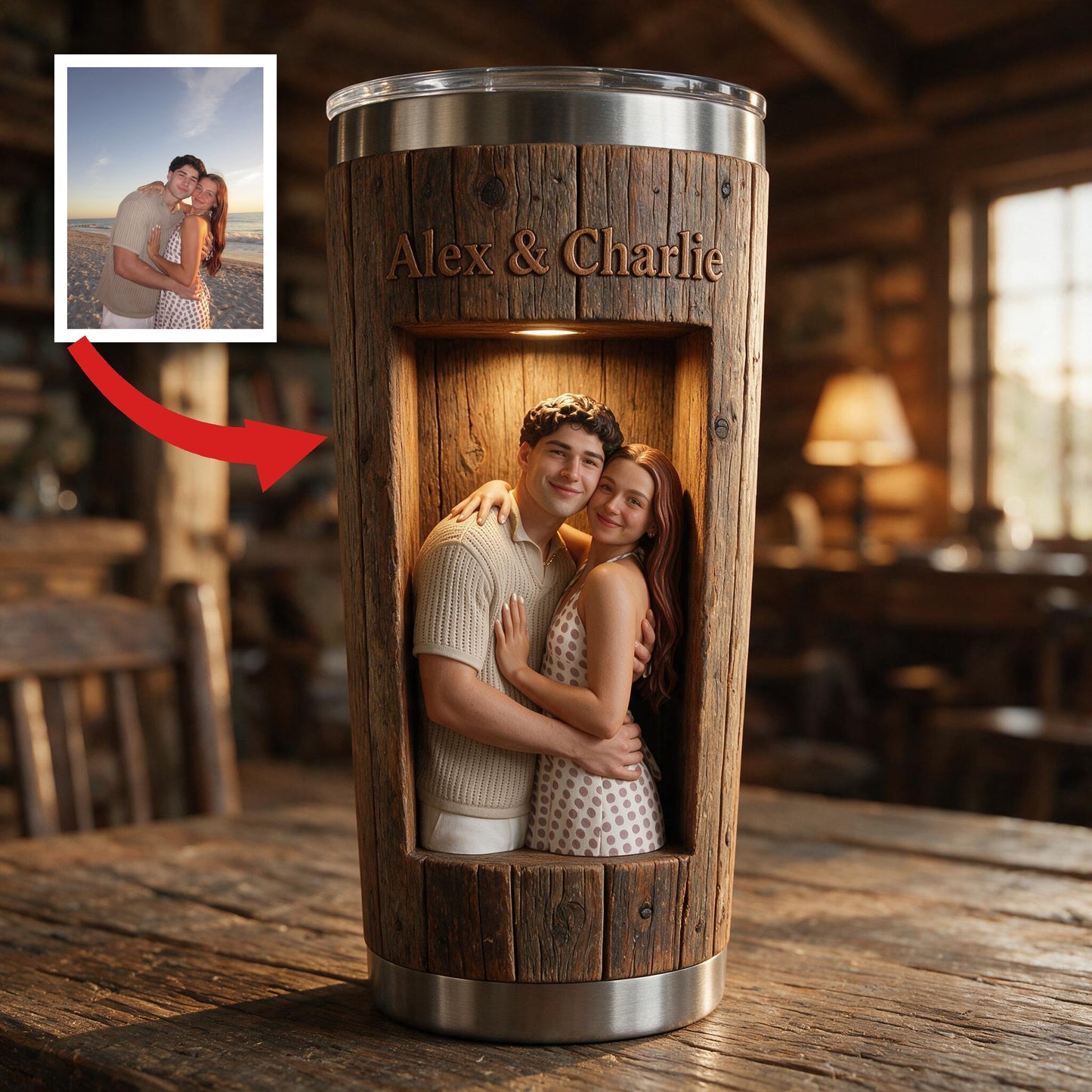 Personalized 'You & Me We Got This' 3D Embracing Young Couple Tumbler, Romantic Anniversary Gift for Couples