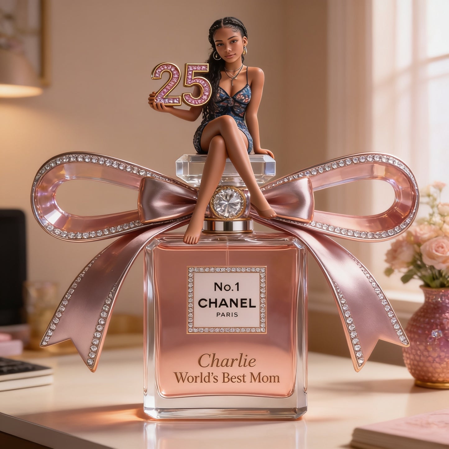 Personalized 25th Birthday Elegant Young Latin Woman Custom Shaped Acrylic Plaque, Desk Decor Keepsake Gift for Her