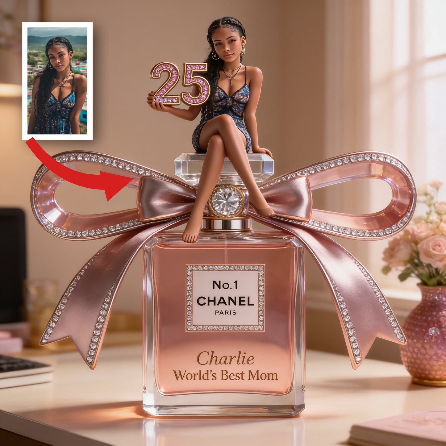 Personalized 25th Birthday Elegant Young Latin Woman Custom Shaped Acrylic Plaque, Desk Decor Keepsake Gift for Her
