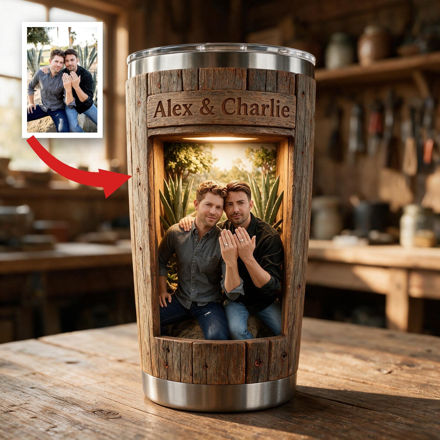 Personalized LGBT Latin Couple Tumbler 'You & Me We Got This' Rustic Wedding Engagement Gift For Gay Partners