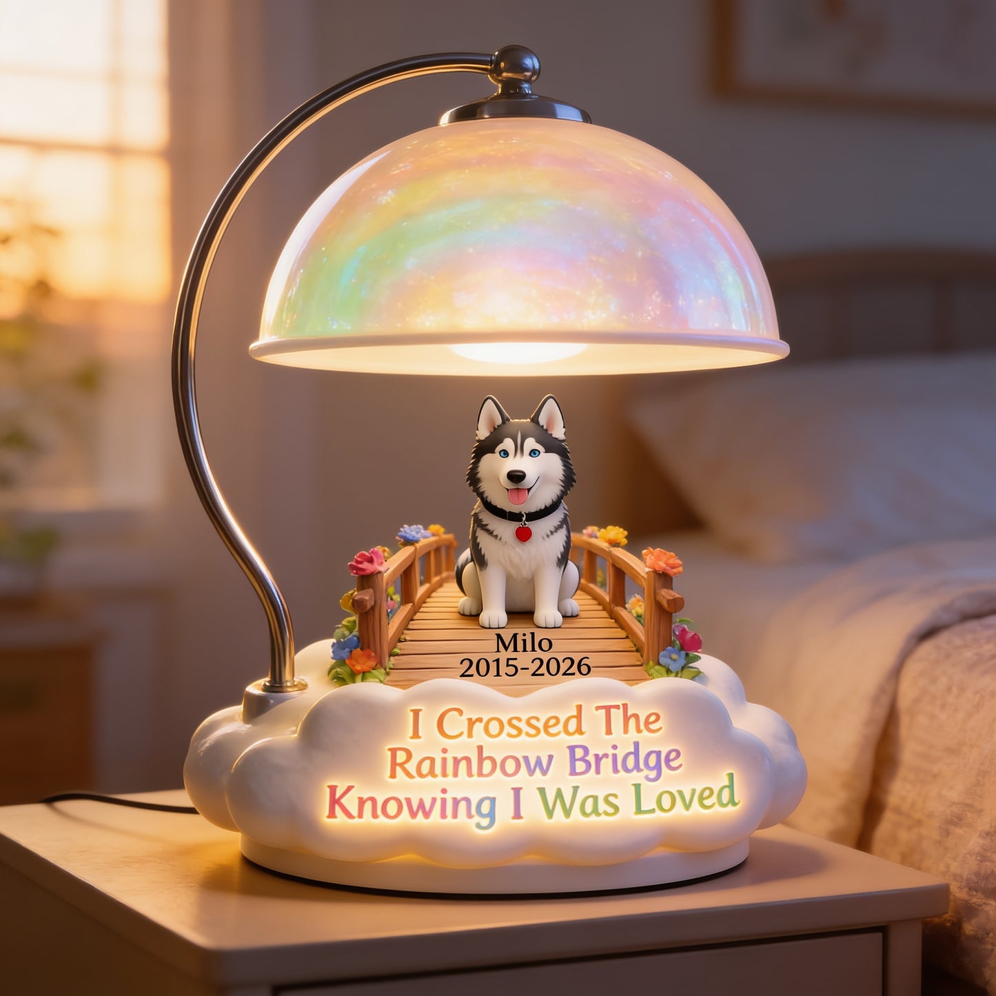 Personalisierte Siberian Husky Regenbogenbrücke Gedenk-Acryl-LED-Nachtlicht, Hund Verlust Mitgefühl Geschenk