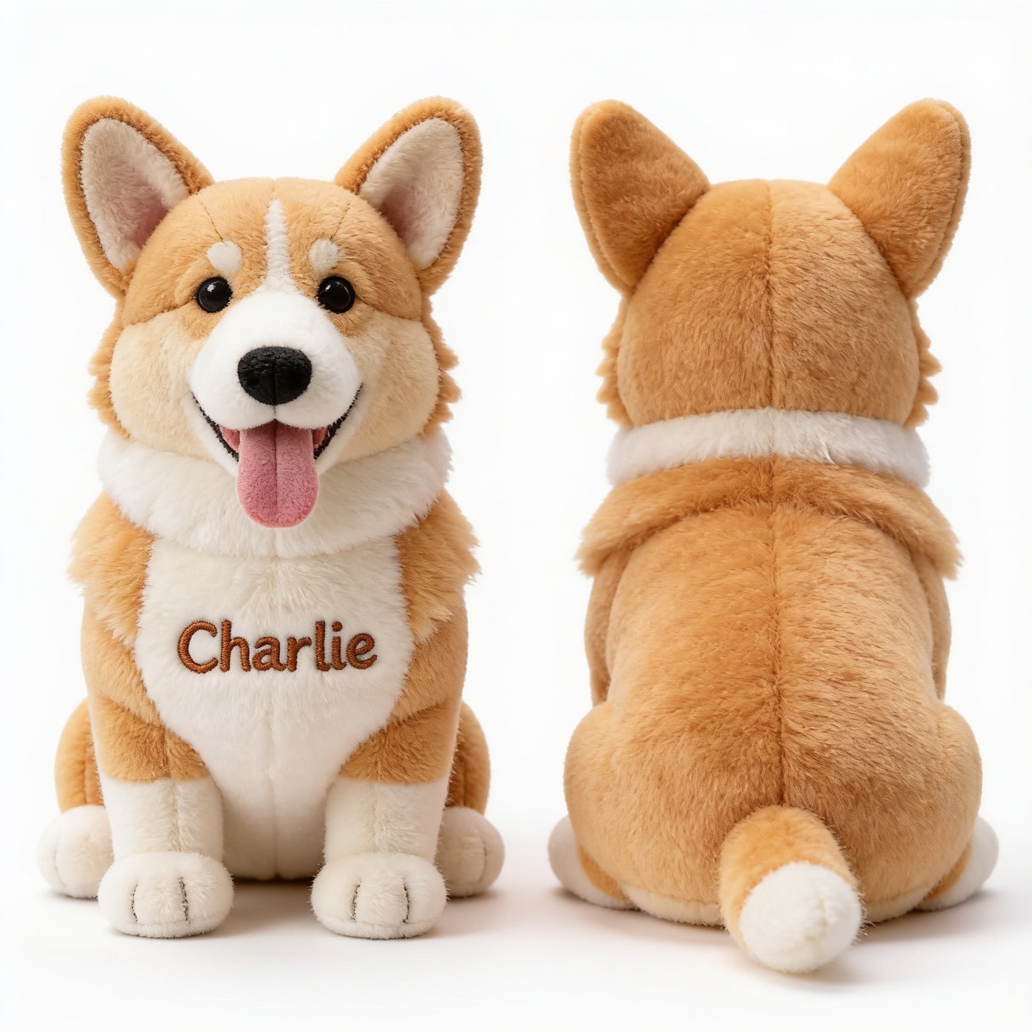 Personalisierter sitzender tan & weißer Corgi Plüsch Schlüsselanhänger - Individuelles Hundegeschenk für Corgi-Liebhaber & Tierbesitzer