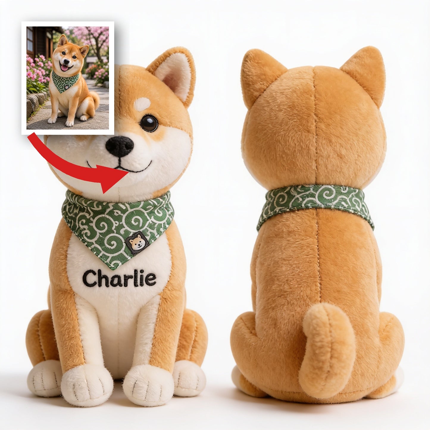 Immer an meiner Seite: Personalisierter sitzender Tan Shiba Inu Plüsch-Schlüsselanhänger, individuelles Geschenk für Shiba Inu-Besitzer und Hundefreunde