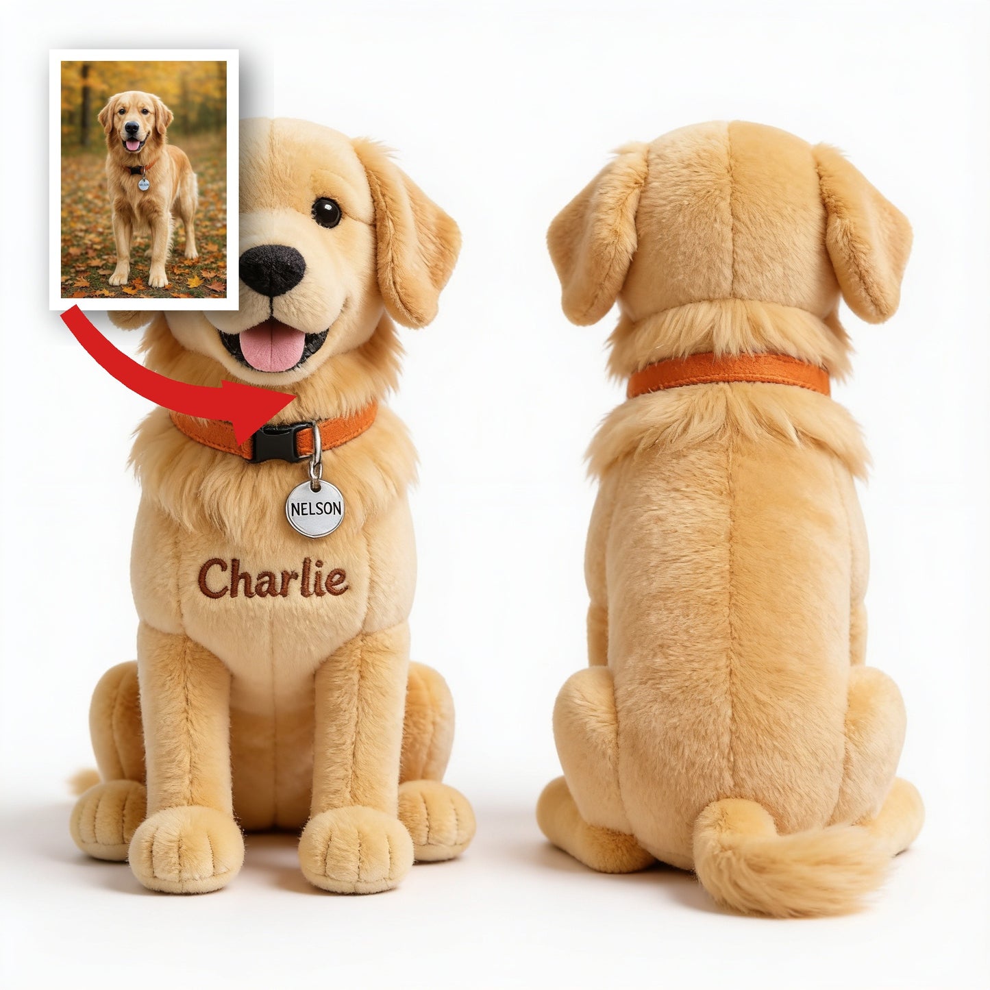 Personalisierter Flauschiger Golden Retriever Plüsch Schlüsselanhänger, Individueller Namens Hund Charm Geschenk für Golden Retriever Liebhaber