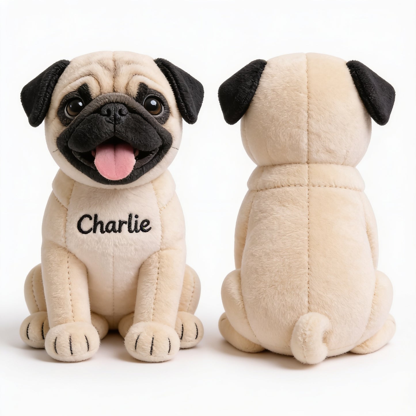 Personalisierter Sitzender Reh-Pug Plüsch Schlüsselanhänger, Individuelles Hundefutter Geschenk für Pug-Besitzer und Tierliebhaber