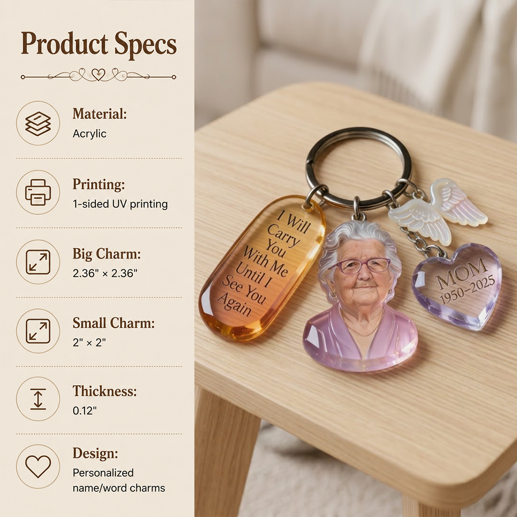 Personalized Custom Black Woman Portrait Memorial Keychain with Charms Sympathy Remembrance Keepsake Gift