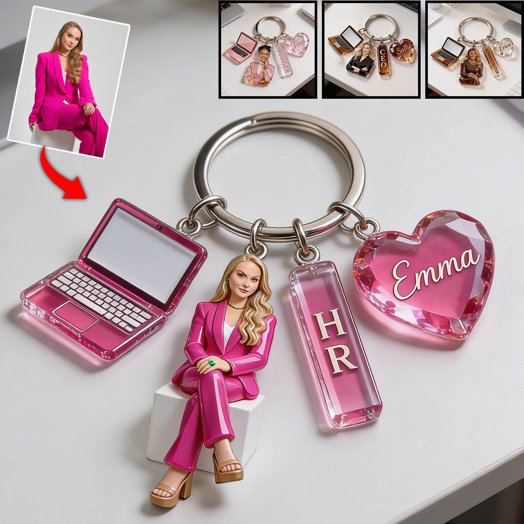 Personalisierter Schlüsselanhänger mit Porträt eines lateinamerikanischen Mannes, individuelles Geschenk für Kollegen mit thematischen Charms