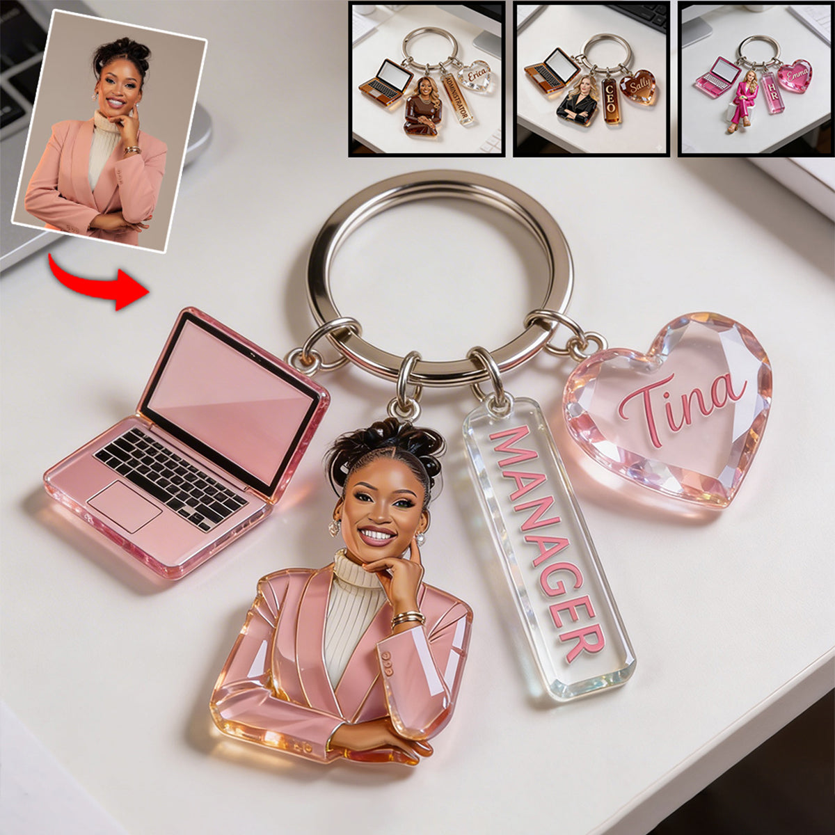 Porte-clés personnalisé pour homme adulte, cadeau d'appréciation du personnel de bureau avec des charms acryliques thématiques