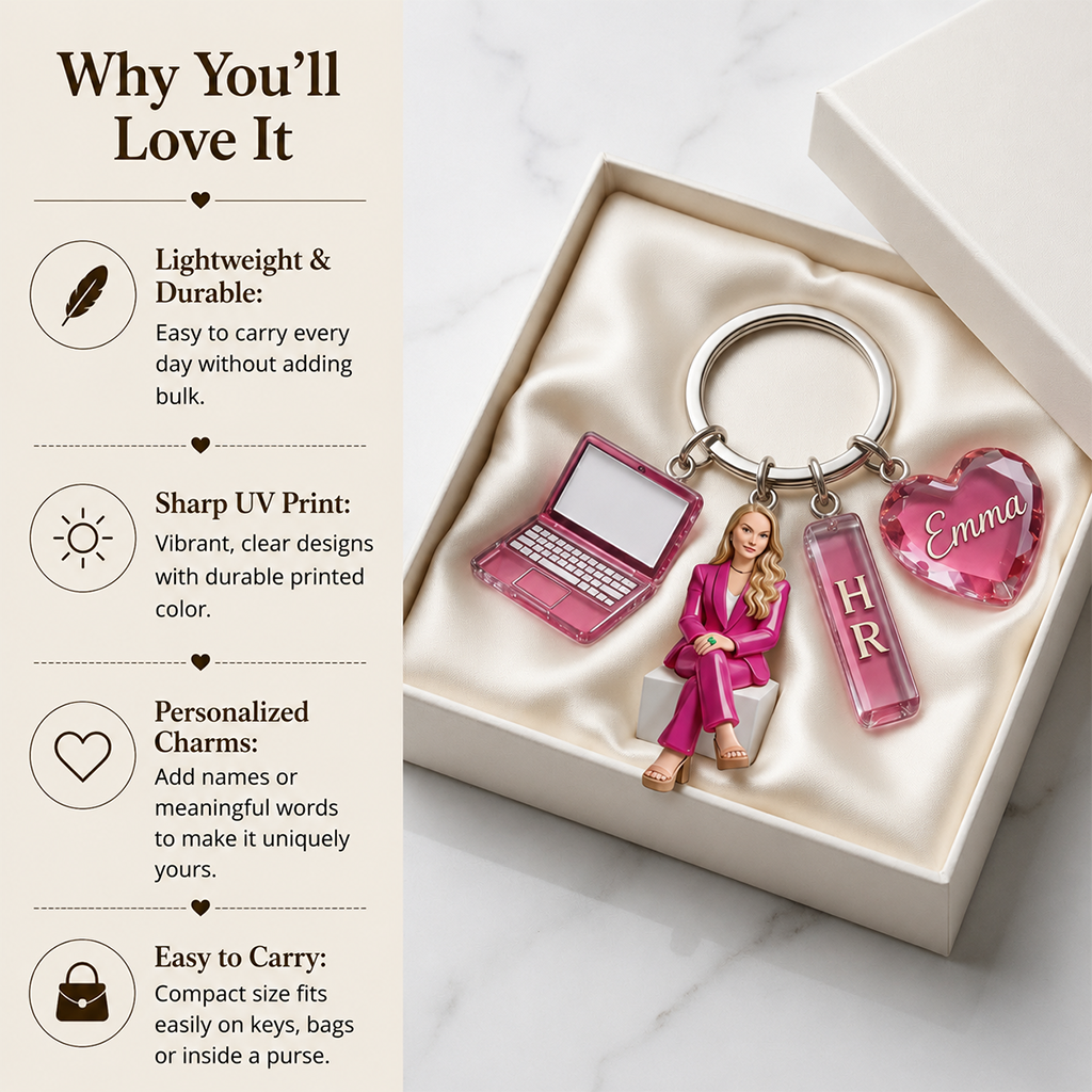 Porte-clés personnalisé pour homme adulte, cadeau d'appréciation du personnel de bureau avec des charms acryliques thématiques