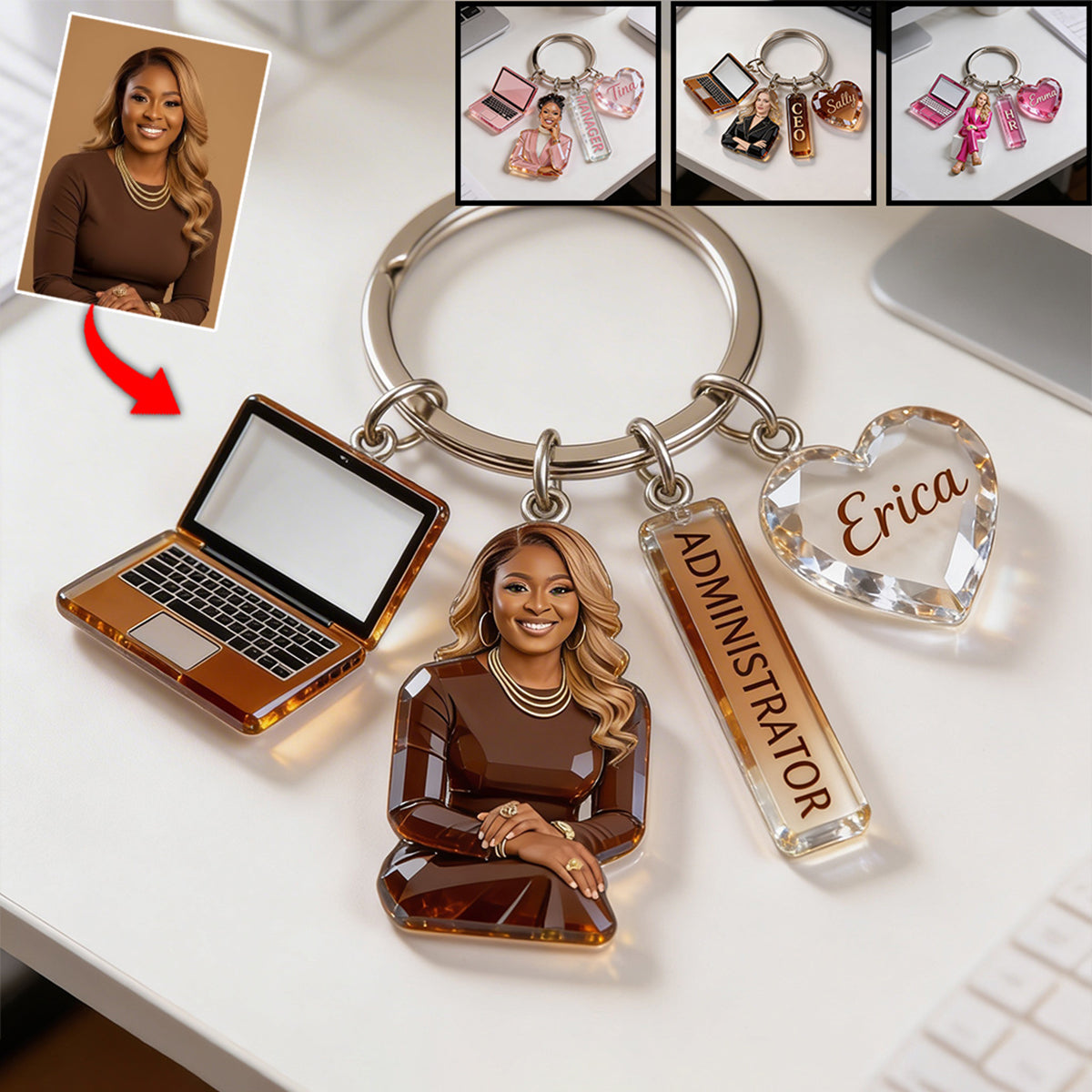 Porte-clés personnalisé pour homme adulte, cadeau d'appréciation du personnel de bureau avec des charms acryliques thématiques