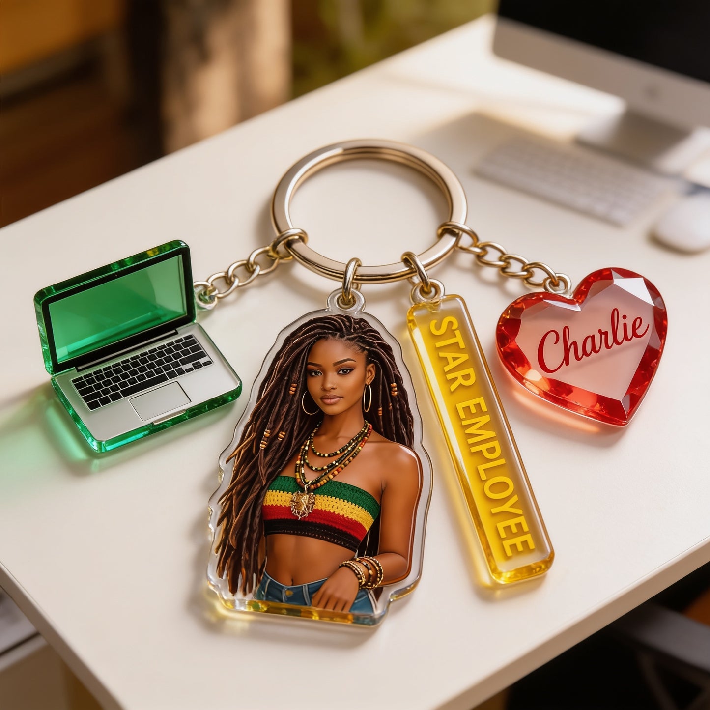Porte-clés Portrait Femme Noire Personnalisé, Cadeau Appréciation Bureau Employé Étoile