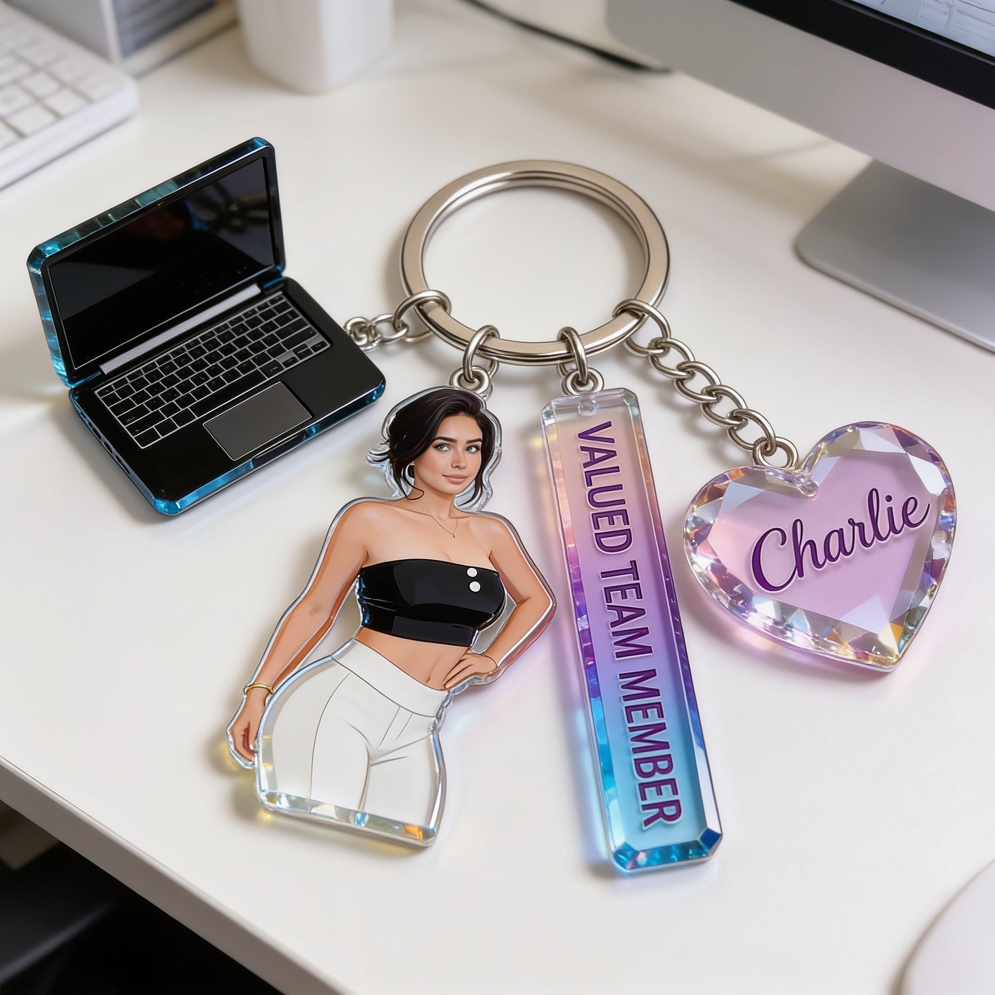 Porte-clés Portrait Femme Personnalisé, Cadeau Appréciation Équipe Bureau
