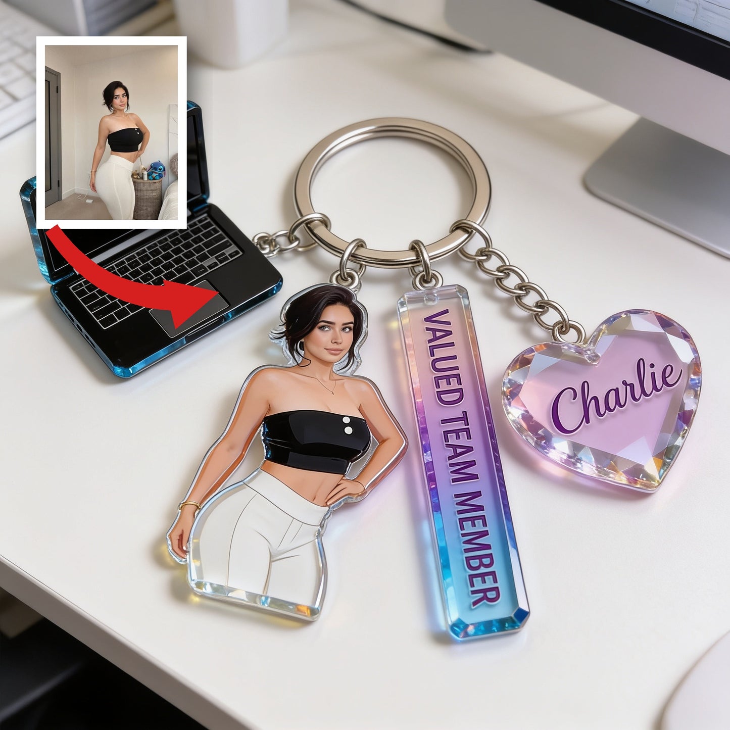 Porte-clés Portrait Femme Personnalisé, Cadeau Appréciation Équipe Bureau