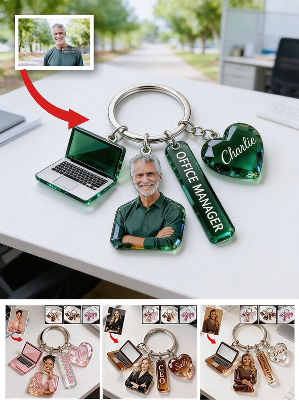 Porte-clés personnalisé pour homme adulte, cadeau d'appréciation du personnel de bureau avec des charms acryliques thématiques