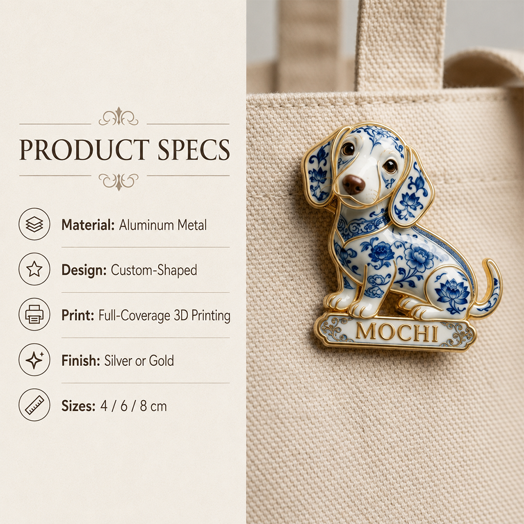 Personalisierte blaue & weiße Porzellan Welsh Corgi 3D-Relief Emaille-Anstecknadel, Geschenk für Corgi-Besitzer