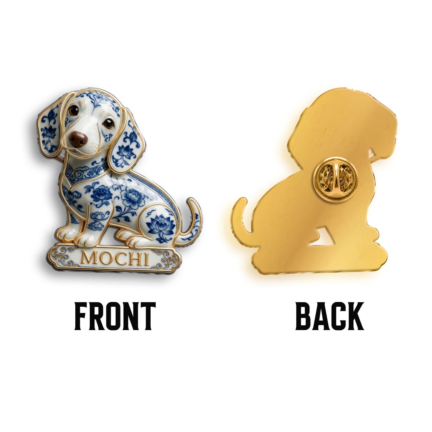 Blue And White Porcelain French Bulldog Personalized 3D Embossed Enamel Pin, Custom Dog Lover Gift Accessory