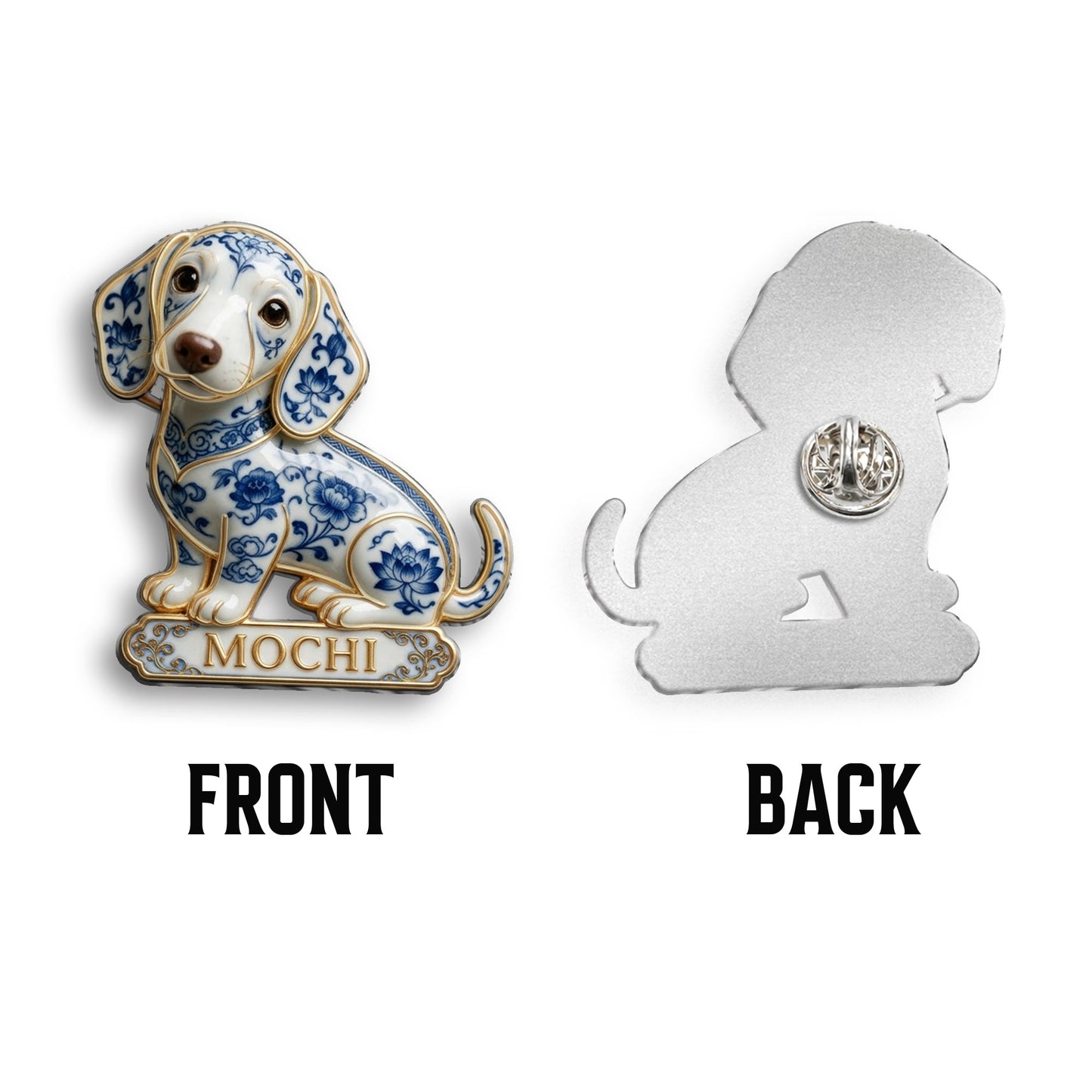 Épinglette en Émail 3D Personnalisée Labrador Retriever en Porcelaine Bleue & Blanche, Cadeau pour Amoureux des Chiens