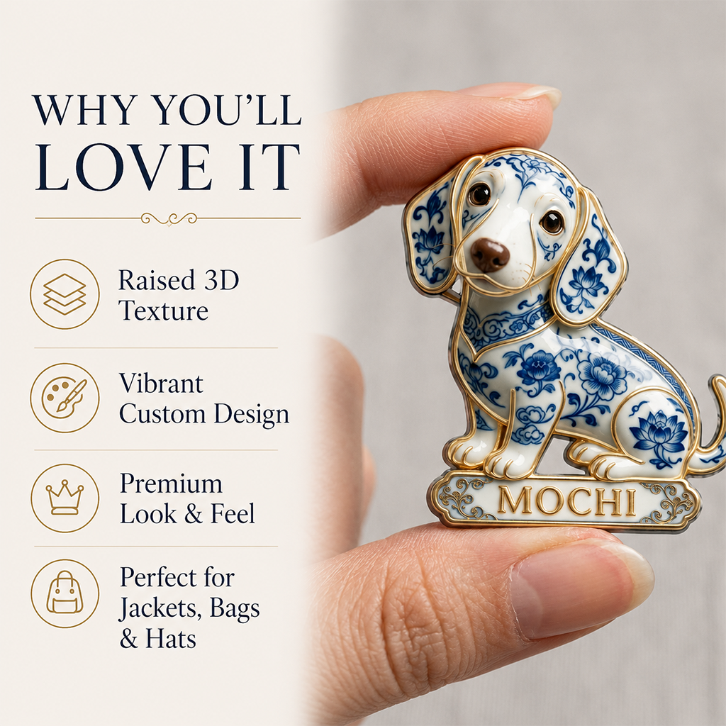 Personalisierte 3D-Relief-Emaille-Nadel im blauen und weißen Porzellan-Look