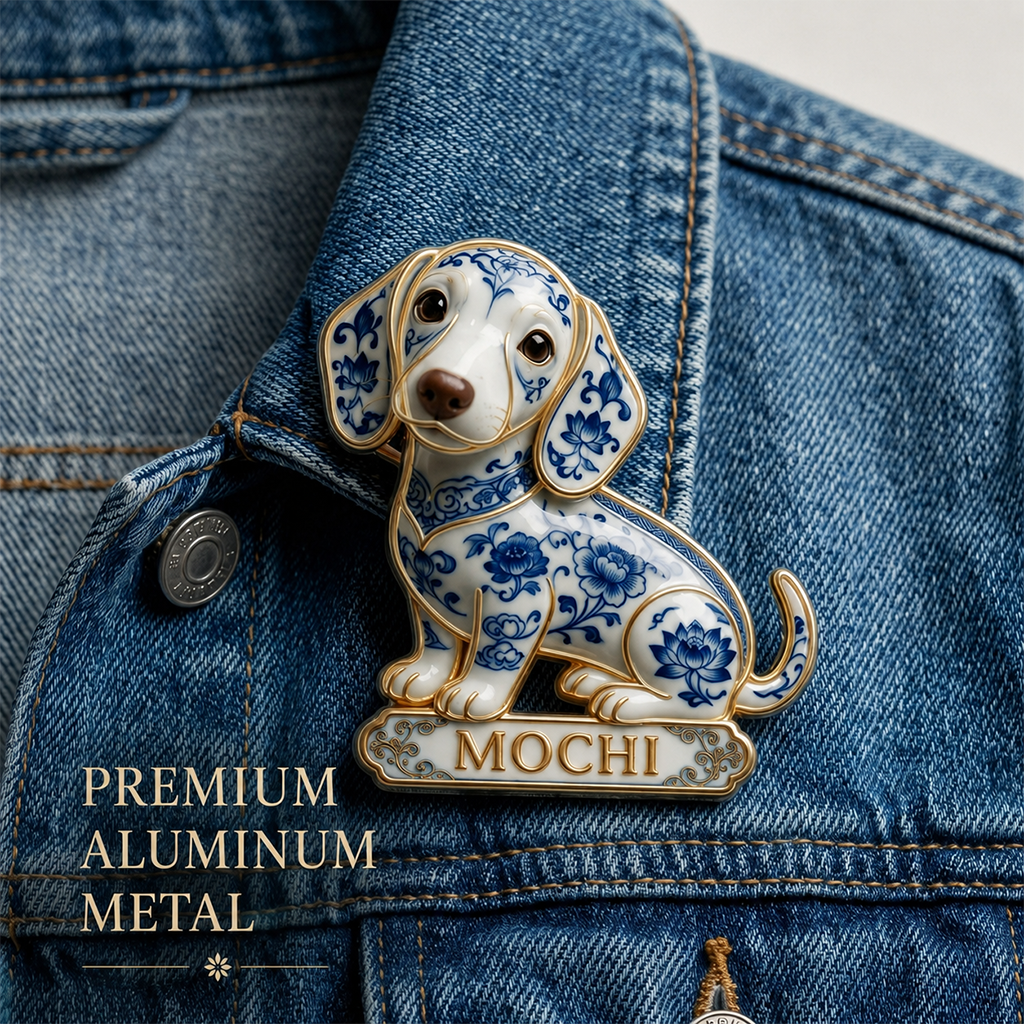 Personalisierte blaue und weiße Porzellan Shih Tzu 3D-Relief Emaille-Anstecknadel, individuelles Geschenk für Hundeliebhaber