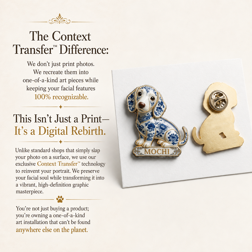 Personalisierte blaue und weiße Porzellan Pomeranian 3D-Emblem-Anstecknadel, Geschenk für Hundeliebhaber