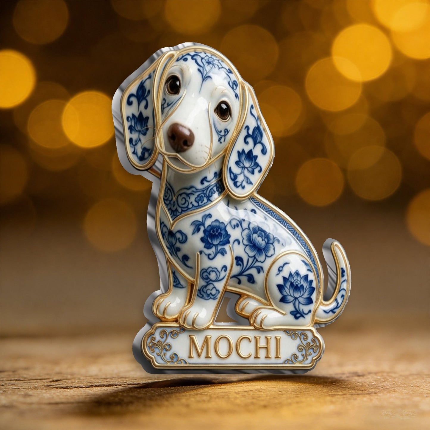 Personalized Blue & White Porcelain Fluffy Poodle 3D Embossed Enamel Pin, Poodle Owner Gift Accessory