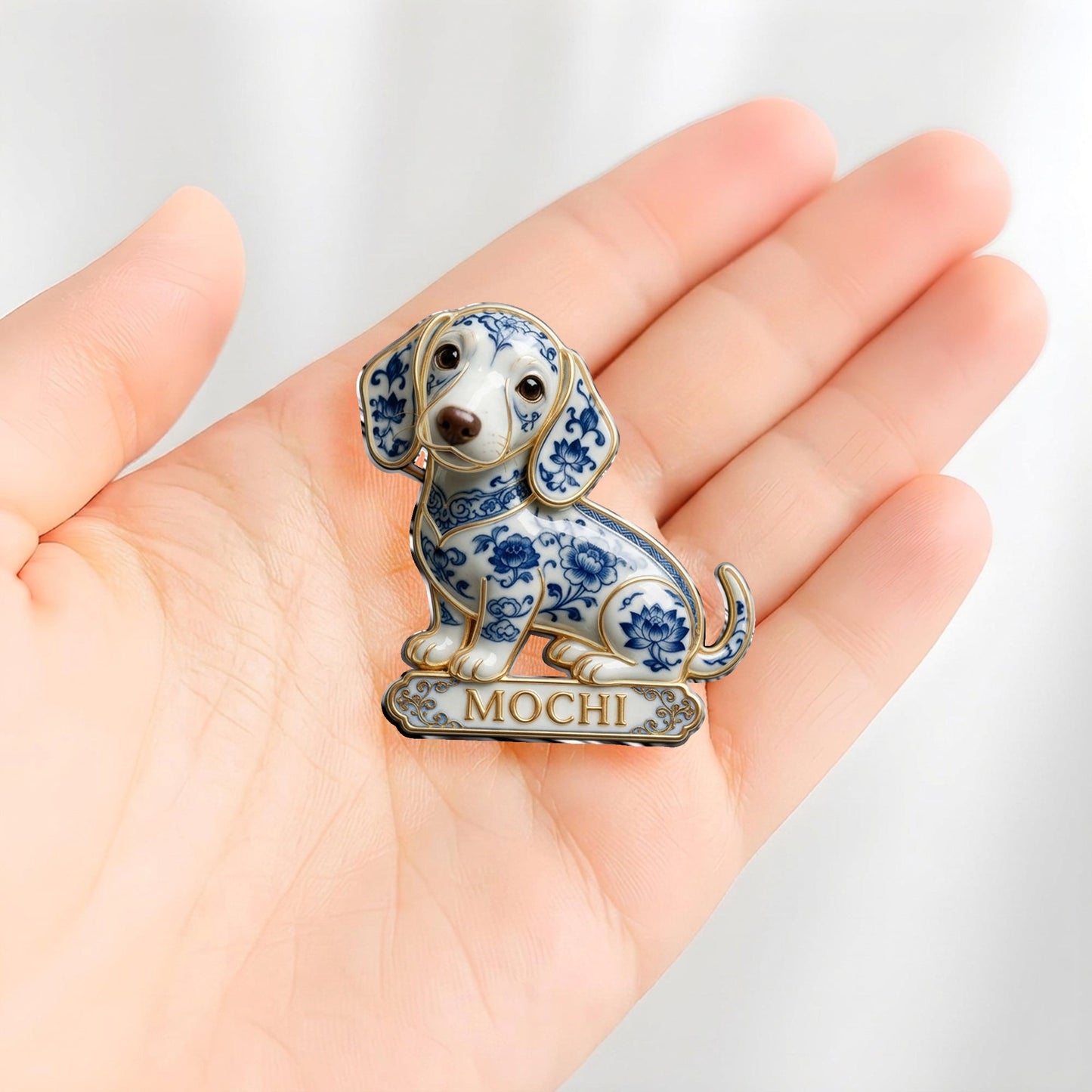 Épinglette en Émail 3D Personnalisée Labrador Retriever en Porcelaine Bleue & Blanche, Cadeau pour Amoureux des Chiens
