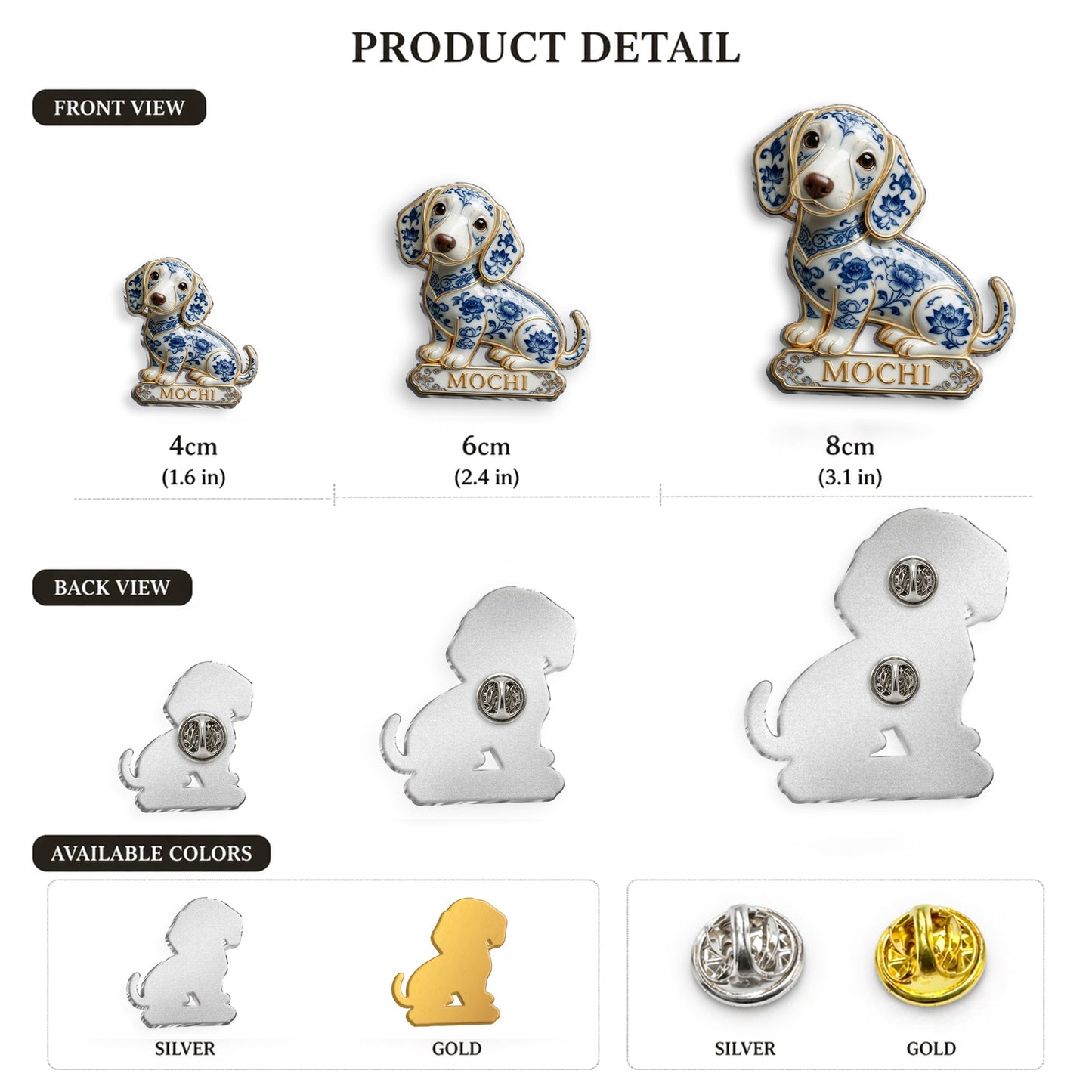 Épinglette en Émail Émaillée 3D en Porcelaine Bleue et Blanche, Cadeau Personnalisé pour Amateurs de Border Collie
