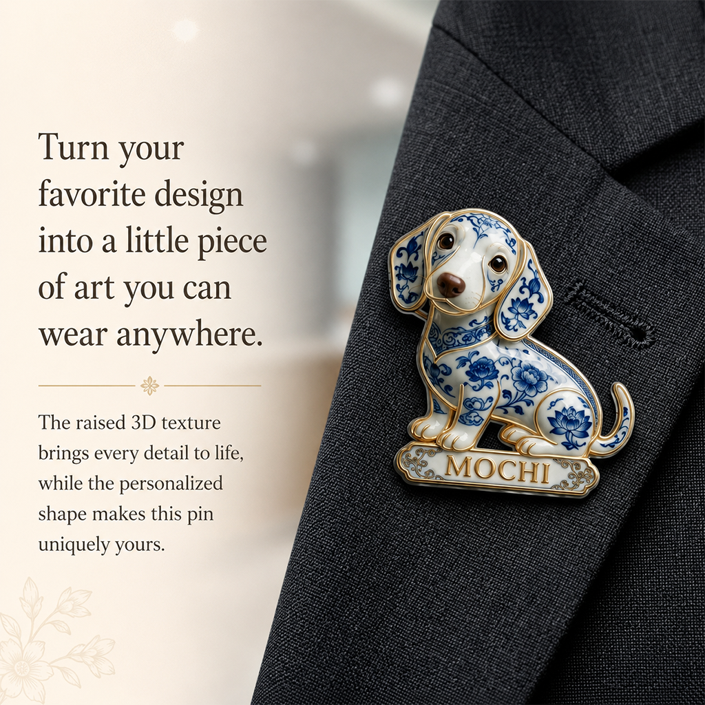 Personalisierte 3D-Relief-Emaille-Nadel im blauen und weißen Porzellan-Look