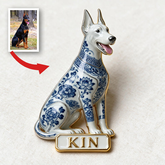 Épinglette en Émail Émaillée 3D Personnalisée Grand Danois en Porcelaine Bleue et Blanche, Cadeau Personnalisé pour Propriétaire de Chien