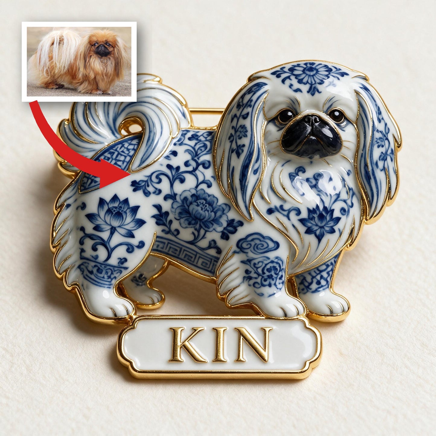 Personalisierte blaue und weiße Porzellan Shih Tzu 3D-Relief Emaille-Anstecknadel, individuelles Geschenk für Hundeliebhaber