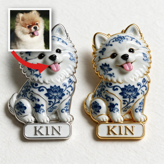Épinglette en Émail 3D Personnalisée en Porcelaine Bleue et Blanche, Cadeau pour Amoureux des Chiens