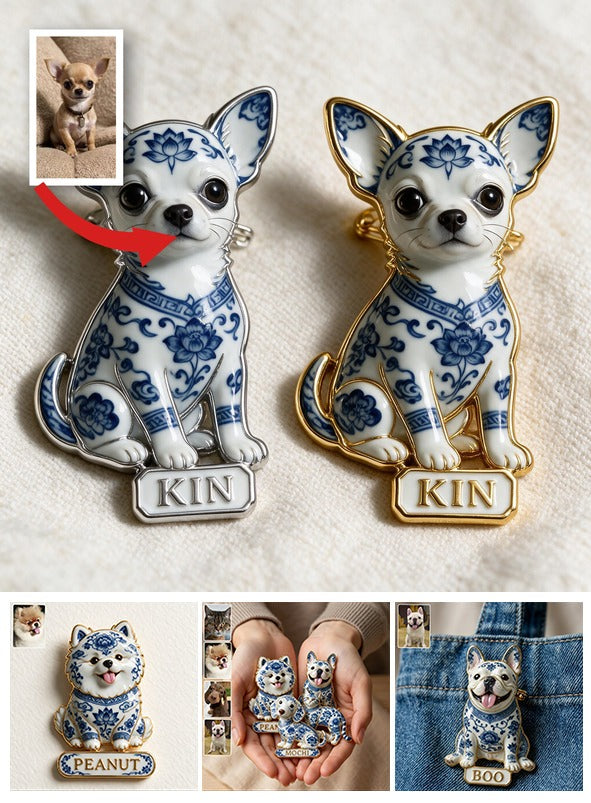 Épinglette en Émail 3D Personnalisée Labrador Retriever en Porcelaine Bleue & Blanche, Cadeau pour Amoureux des Chiens