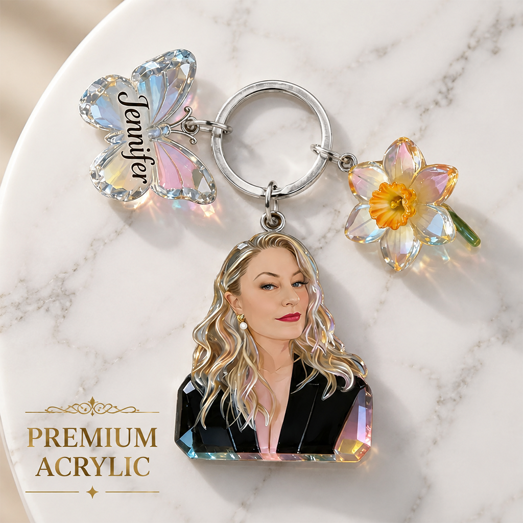 Personalized Smiling Black Grandma Portrait Keychain Custom Birth Flower Name Charm Thoughtful Grandmother Gift