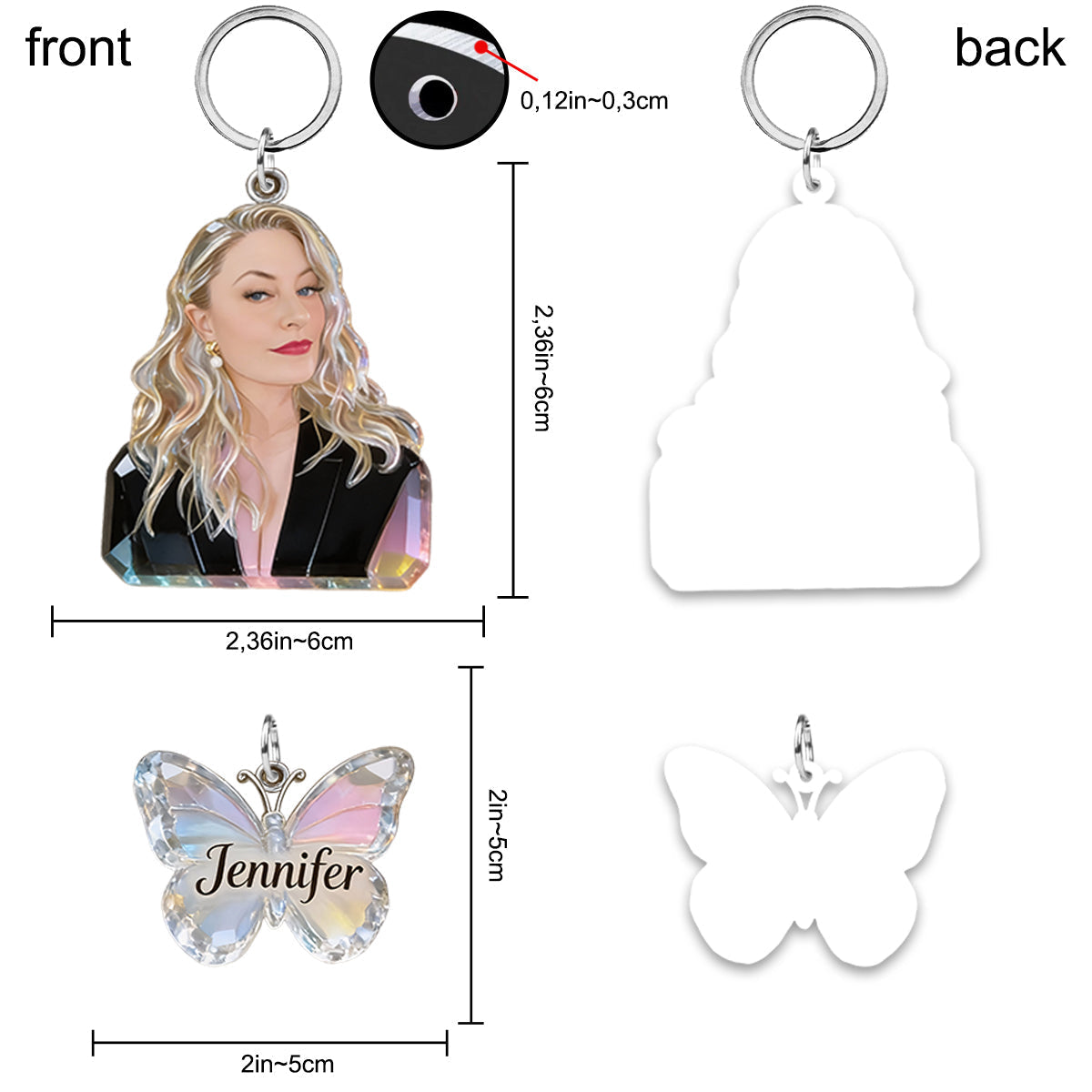 Personalized Grandma Portrait Keychain with Rose Butterfly Charms, Custom Sentimental Gift for Grandmother Keepsake