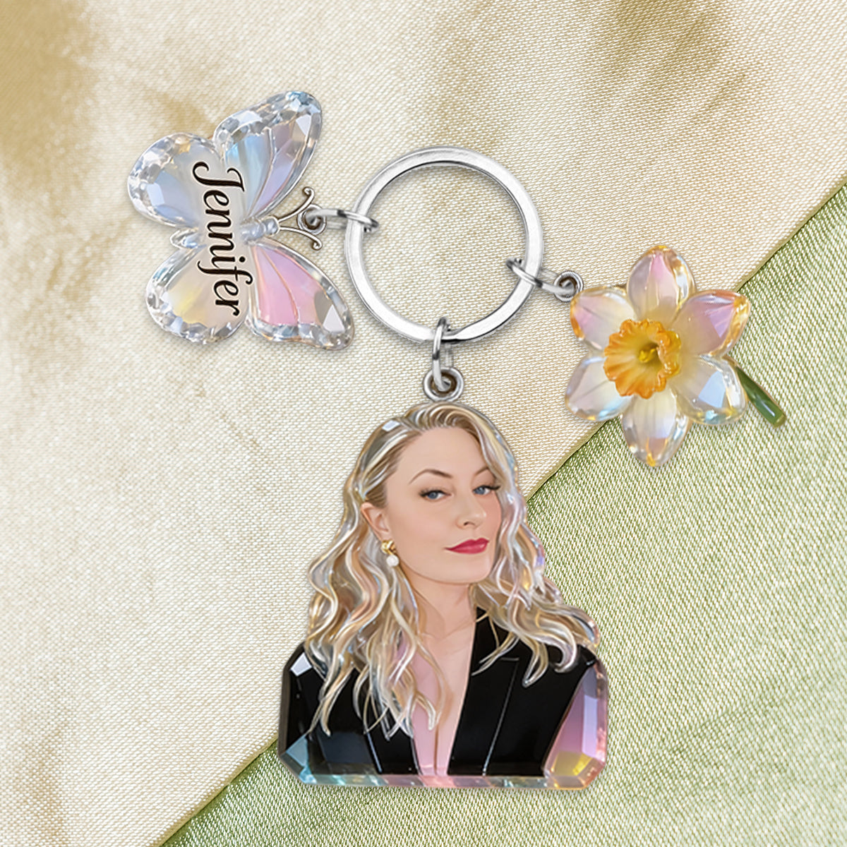 Personalized Smiling Black Grandma Portrait Keychain Custom Birth Flower Name Charm Thoughtful Grandmother Gift